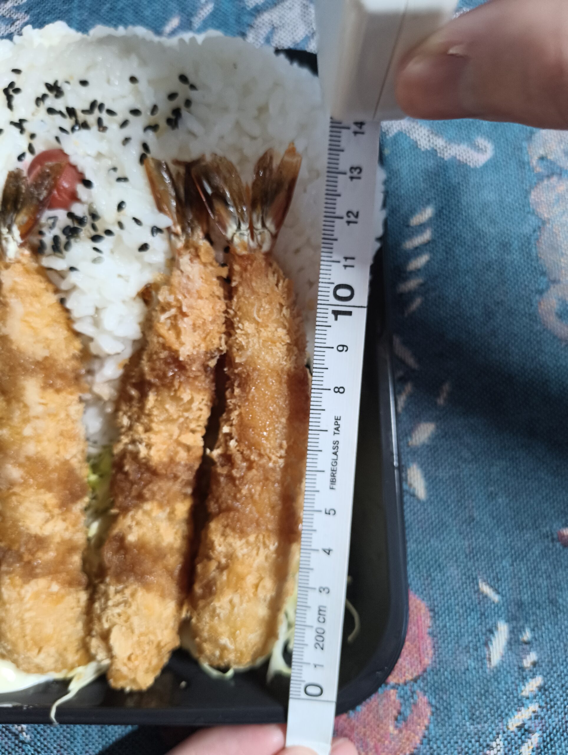 エビフライの長さを定規で計測